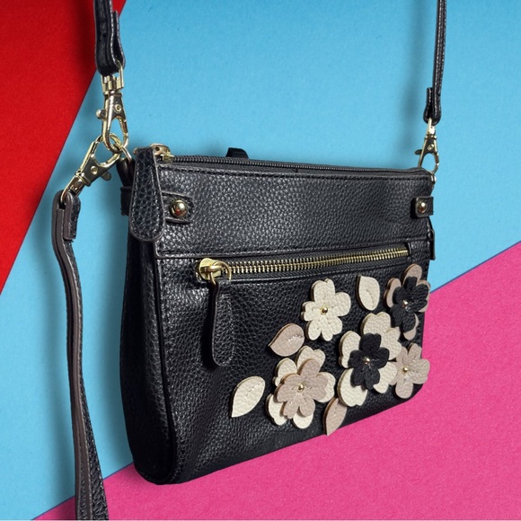 Liz Claiborne Handbags - Liz Claiborne Floral Cutout Black Gray Crossbody Bag